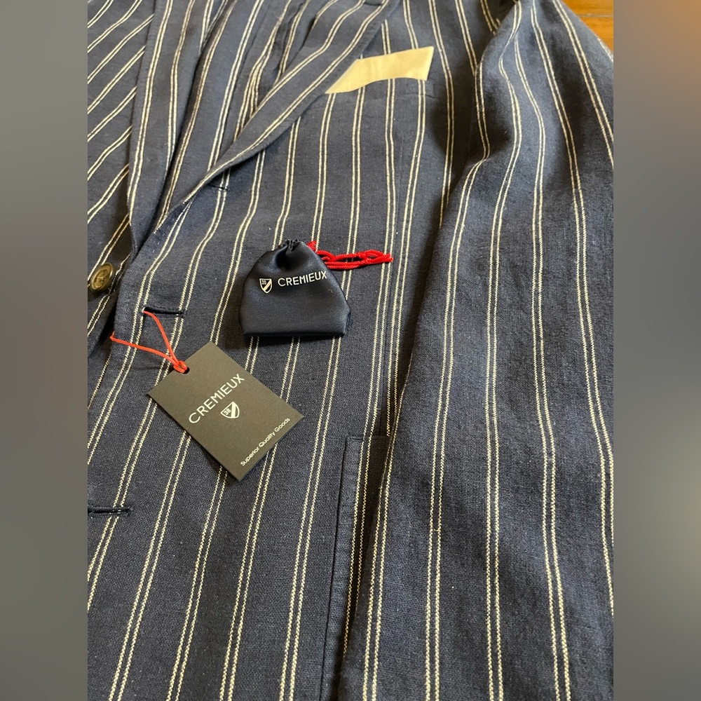 Cremeiux Linen-Blend Striped Blazer Peacoat Blue,size 38/L, Northwest NWT - Picture 14 of 16